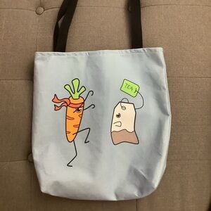 Carrot Tea (Karate) pun tote bag blue long handles